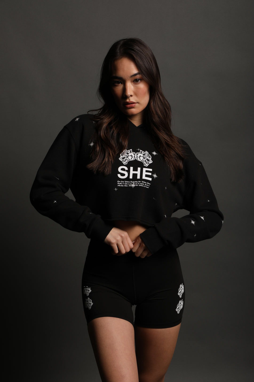 She's Gritty "Pierce" (Cropped) Hoodie in Black/White Starry Night