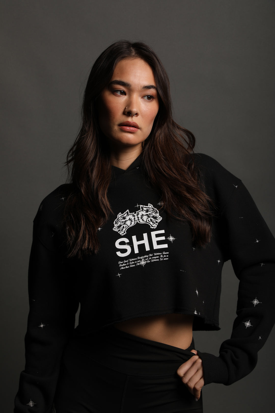 She's Gritty "Pierce" (Cropped) Hoodie in Black/White Starry Night