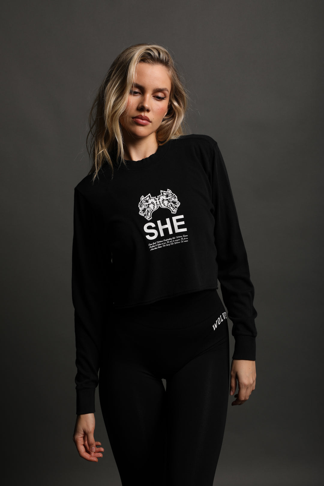 She's Gritty "Premium" (Cropped) (LS) Tee in Black
