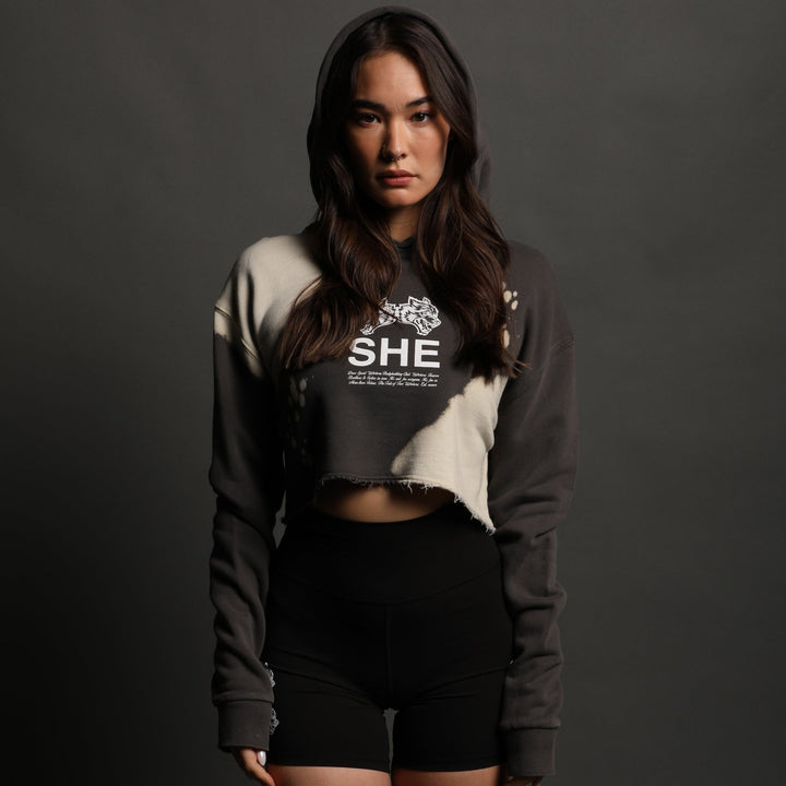 She's Gritty "Pierce" (Cropped) Hoodie in Wolf Gray Acid Wash