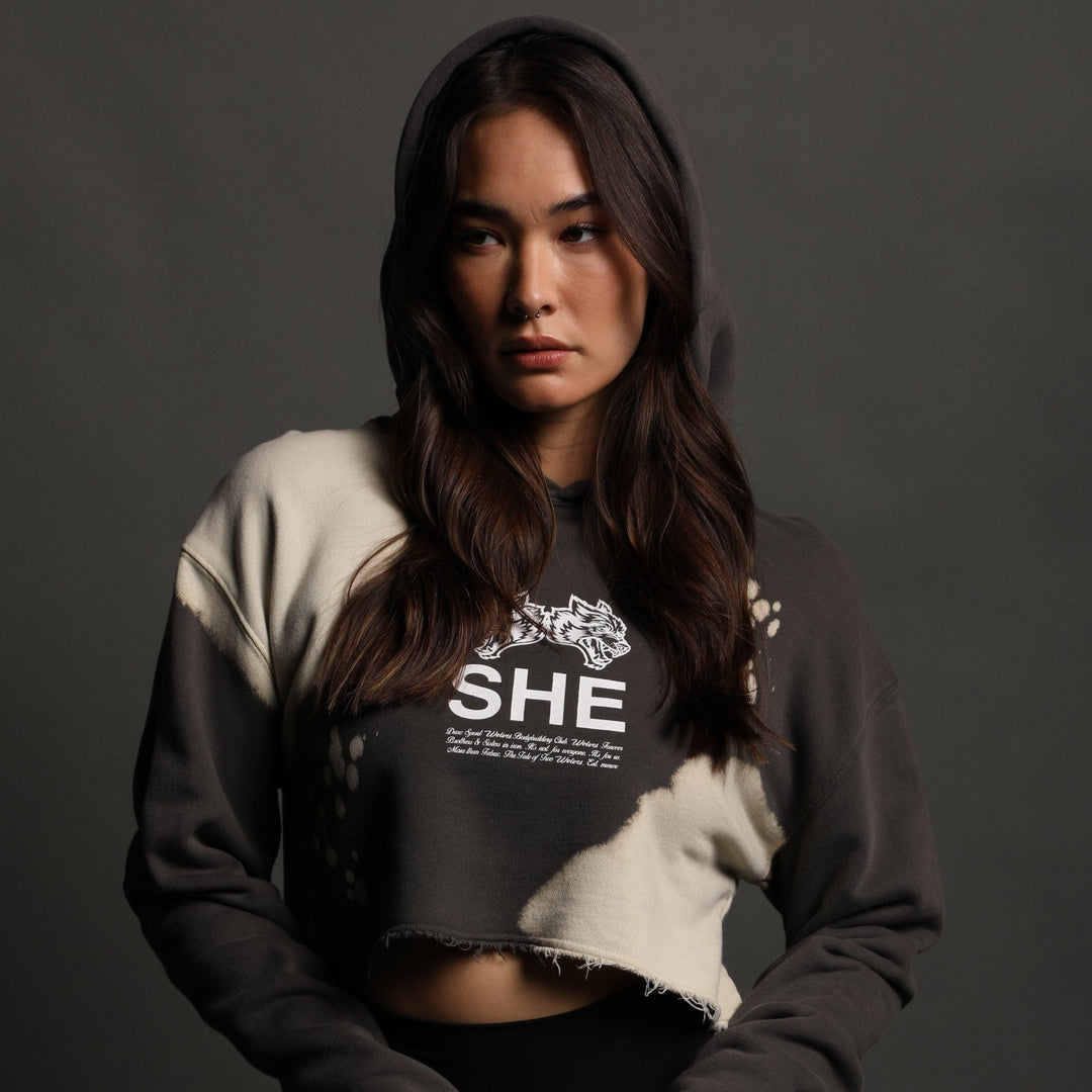 She's Gritty "Pierce" (Cropped) Hoodie in Wolf Gray Acid Wash