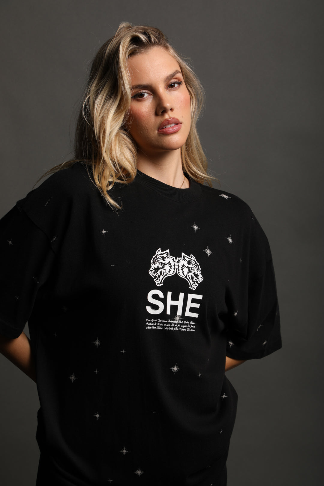 She's Gritty "Pump Cover" Tee in Black/White Starry Night