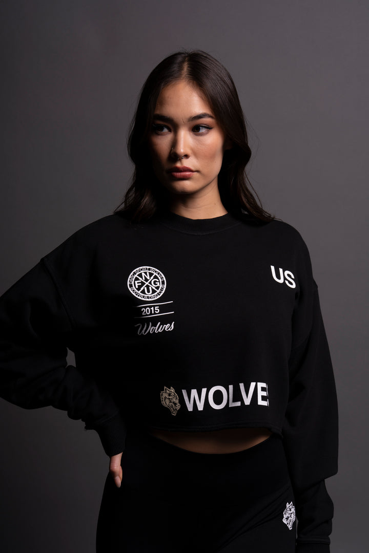Stay True London (Cropped) Crewneck in Black