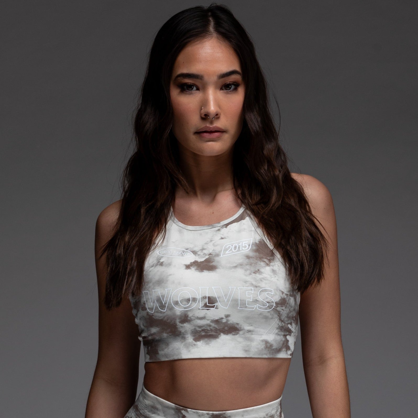 Faster "Everson Seamless" High Neck Bra in Stone Ghost Clouds