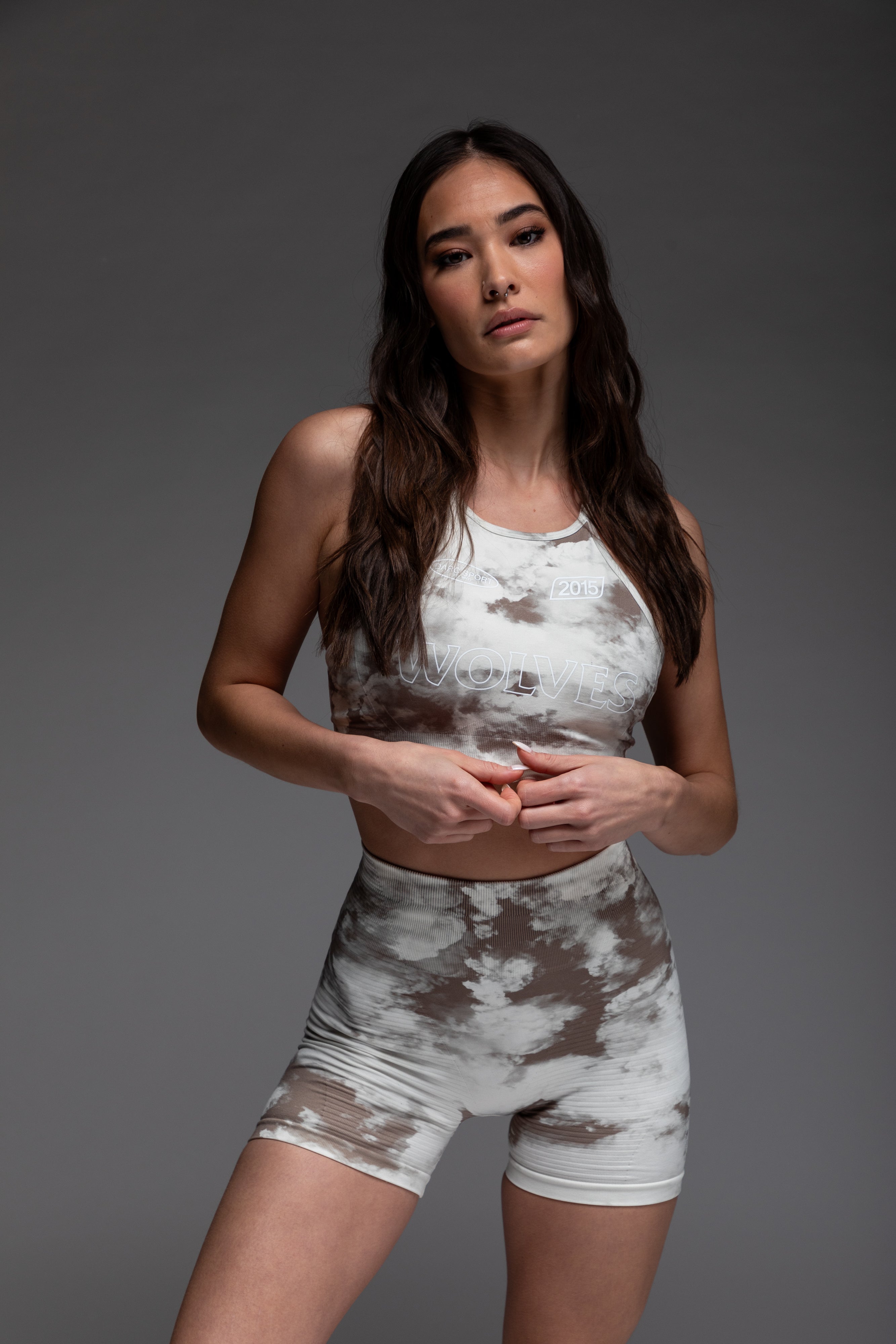 Faster "Everson Seamless" High Neck Bra in Stone Ghost Clouds