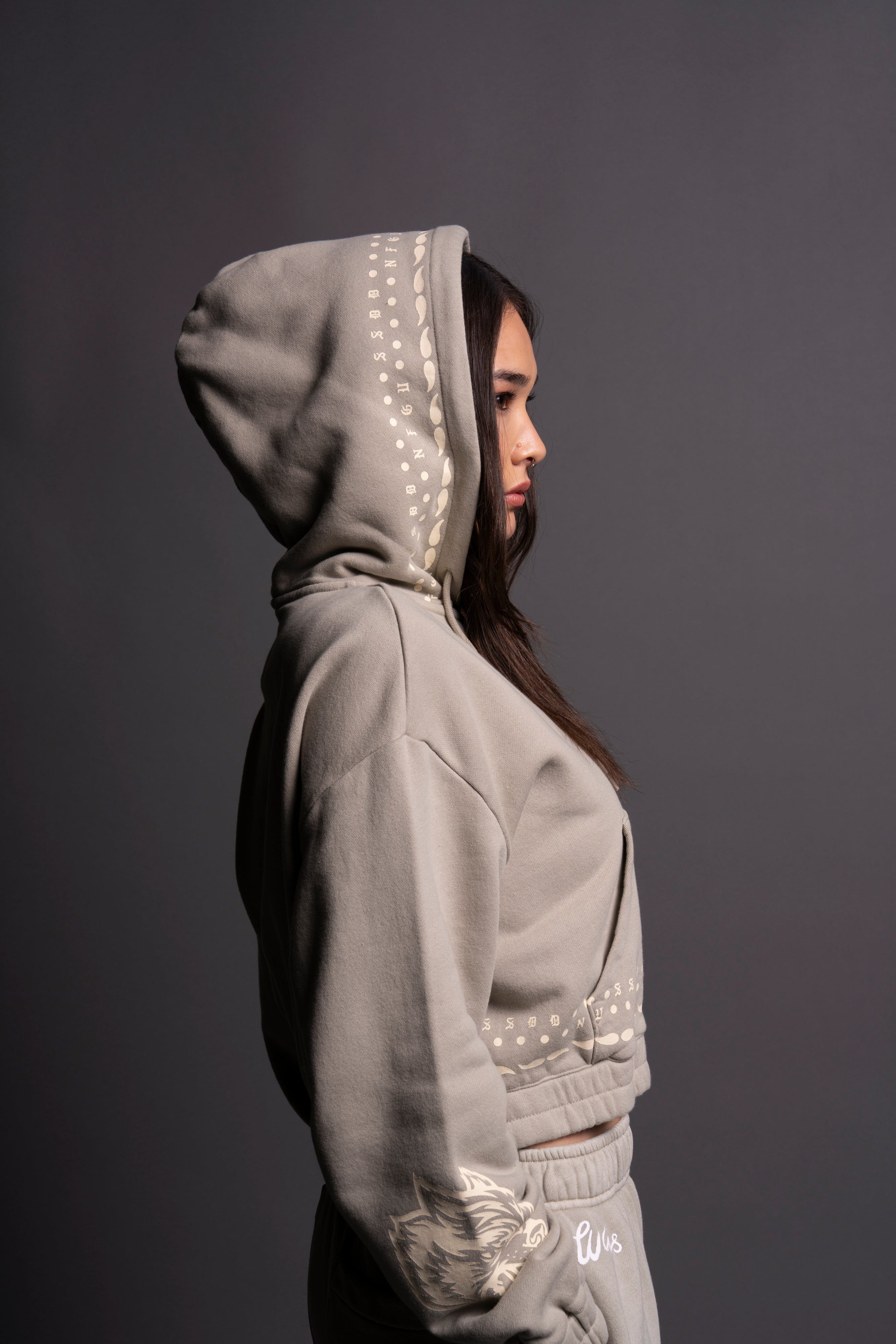 Western Wolves "Vintage Chambers" (Cropped) Zip Hoodie in Cactus Gray