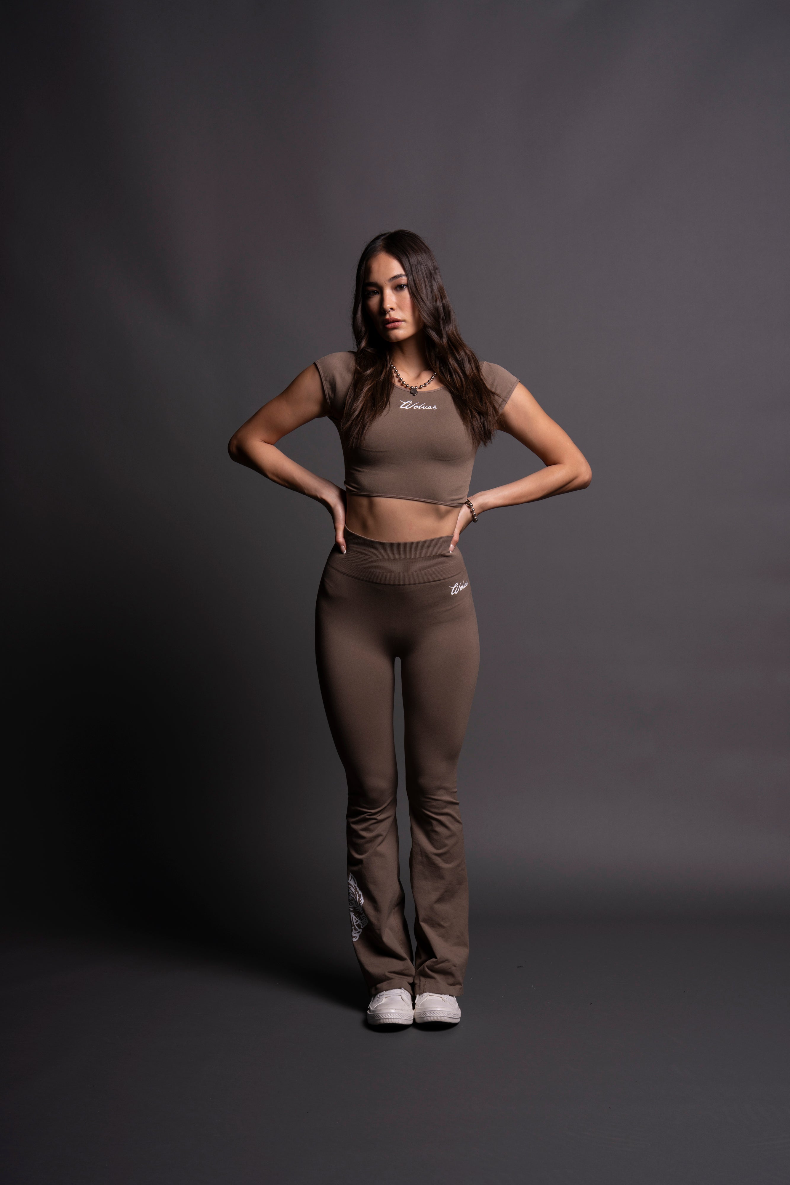 Western Wolves Chloe Open Back Seamless Top in Mojave Brown