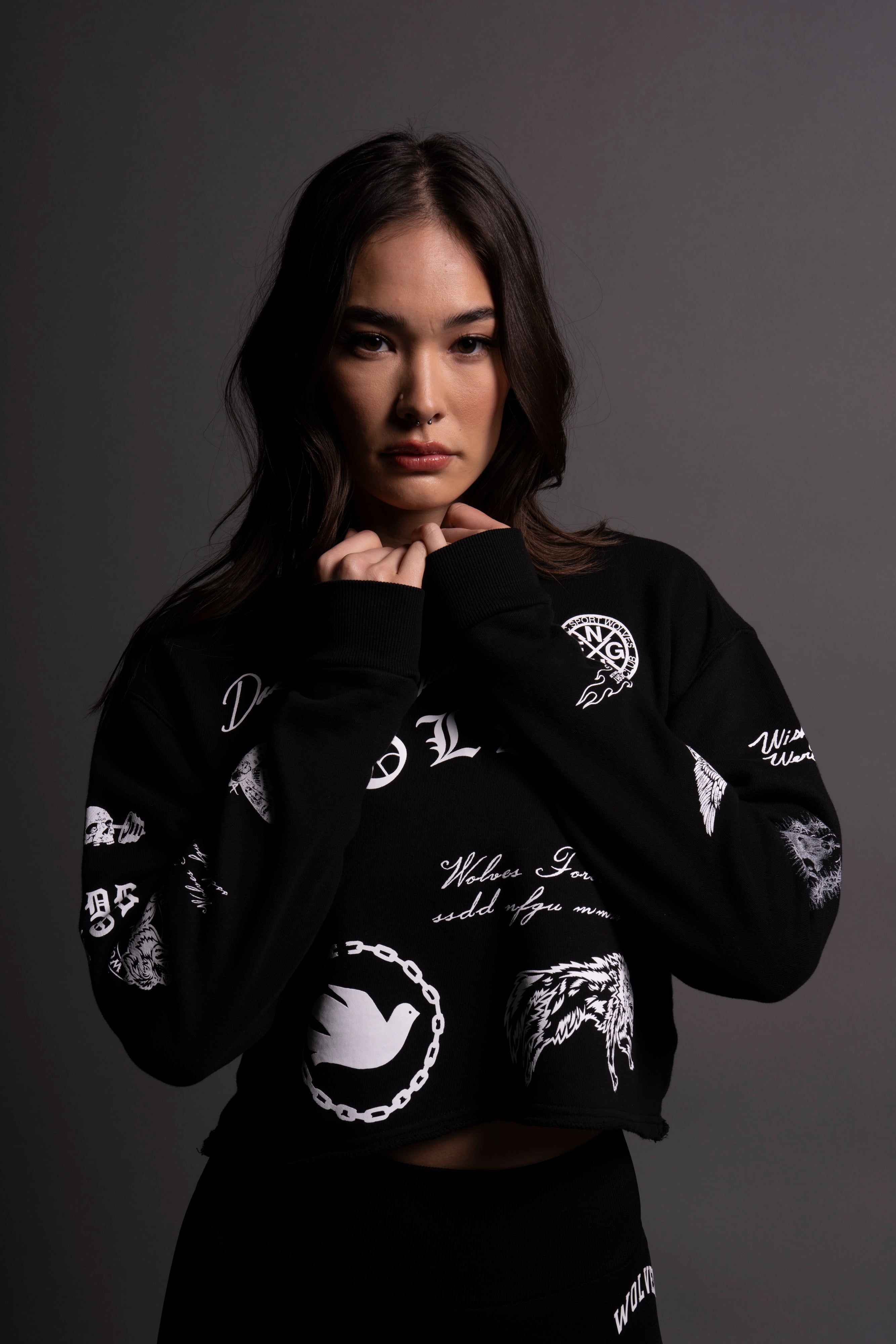 Break The Cycle (Cropped) Crewneck in Black