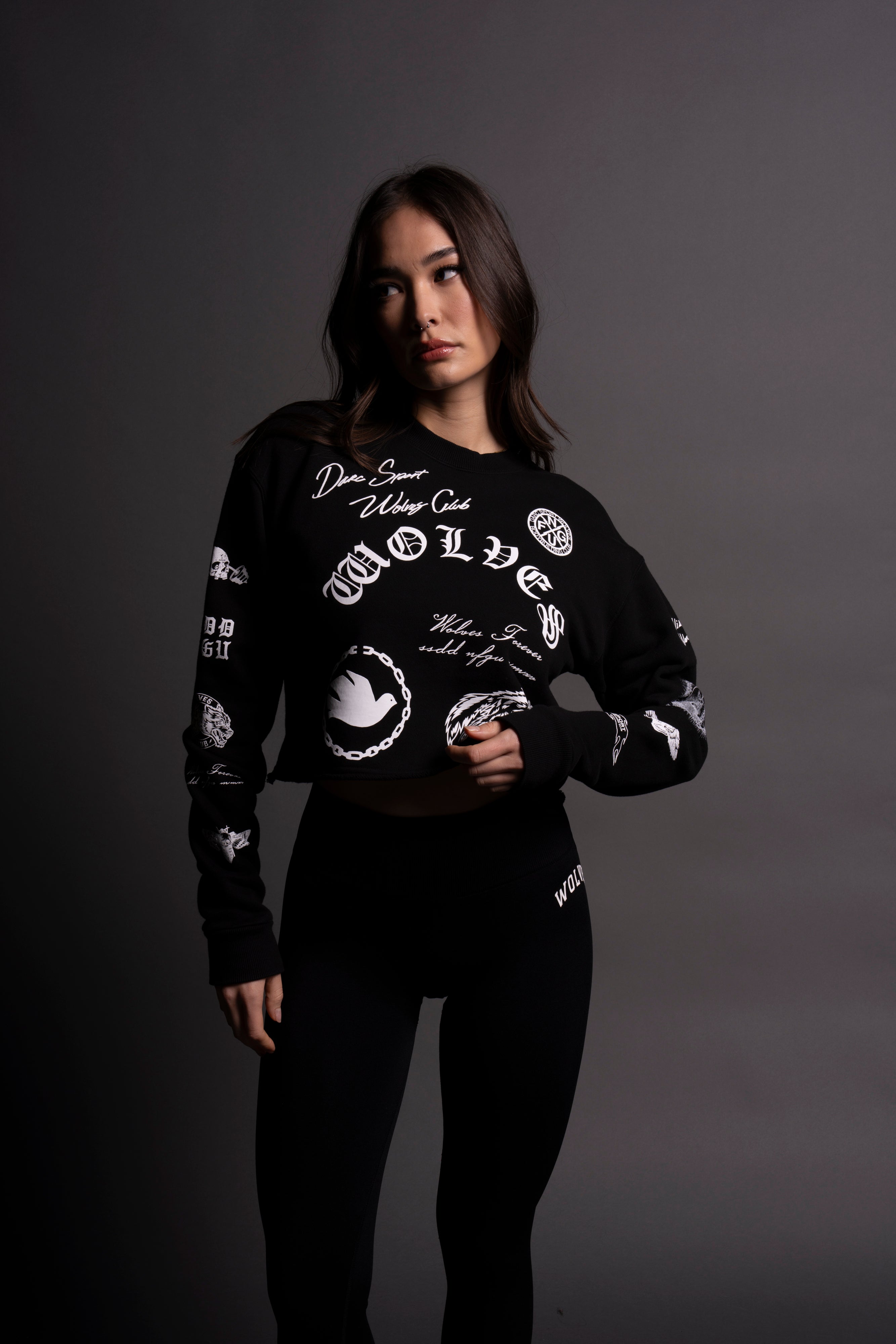 Break The Cycle (Cropped) Crewneck in Black
