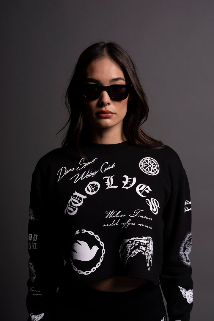 Break The Cycle (Cropped) Crewneck in Black