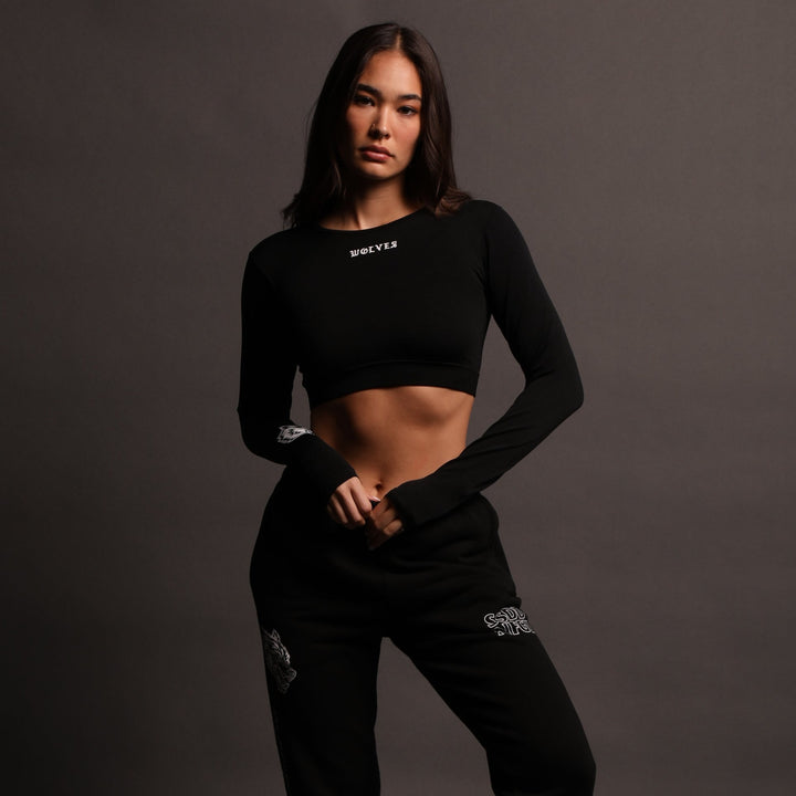 Savage L/S "Everson Seamless" Super Cropped Top in Black