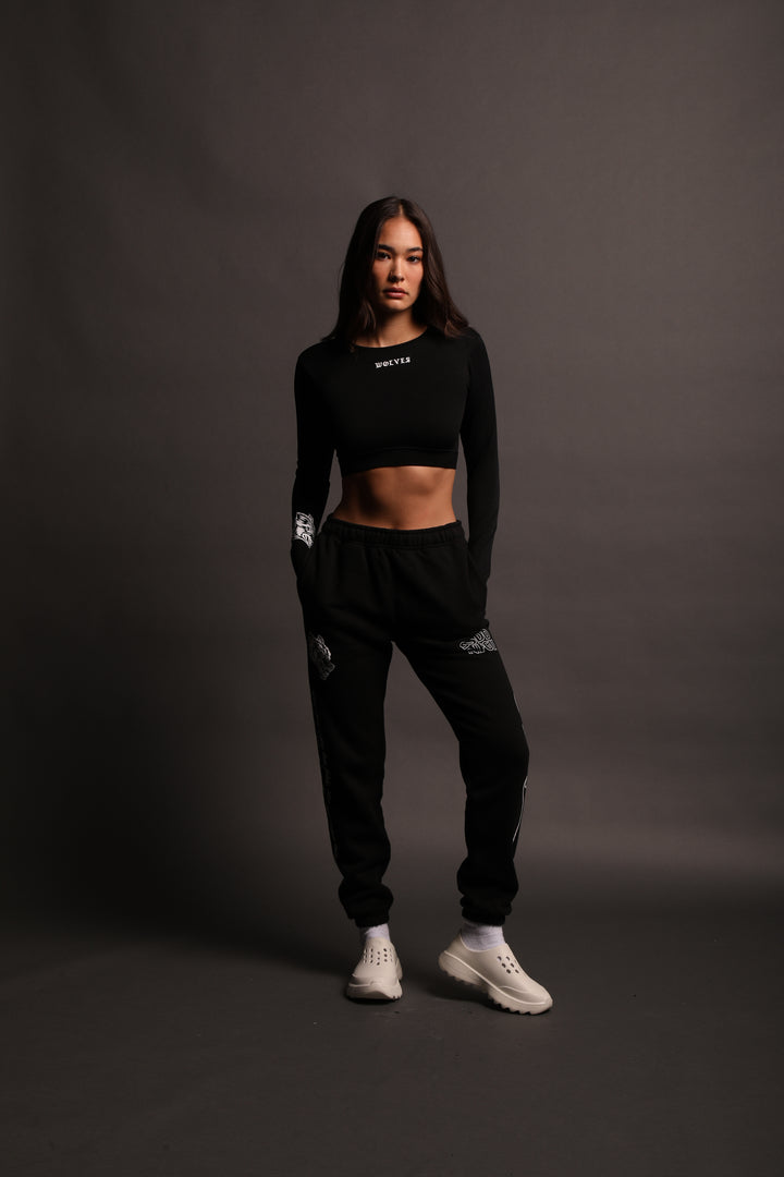 Savage L/S "Everson Seamless" Super Cropped Top in Black