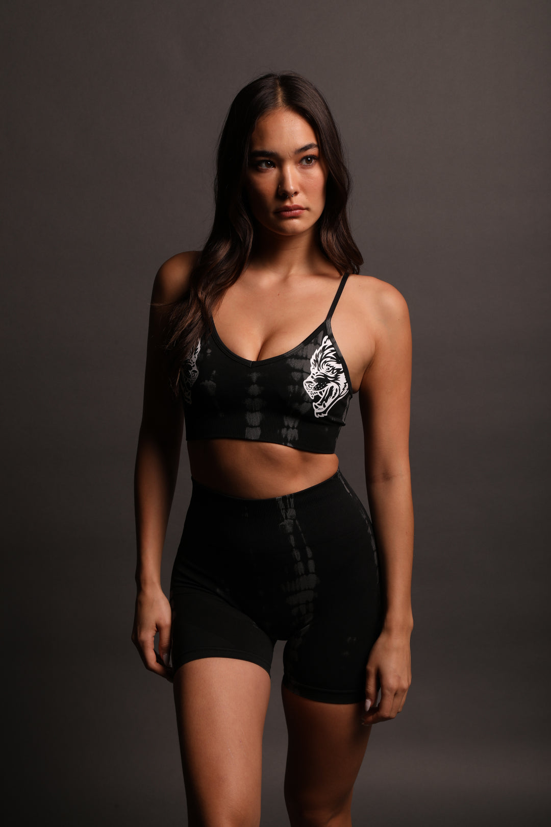 Dual "Everson Seamless" Sports Bra in Tonal Black Serpent