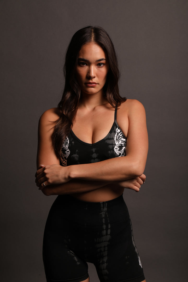Dual "Everson Seamless" Sports Bra in Tonal Black Serpent