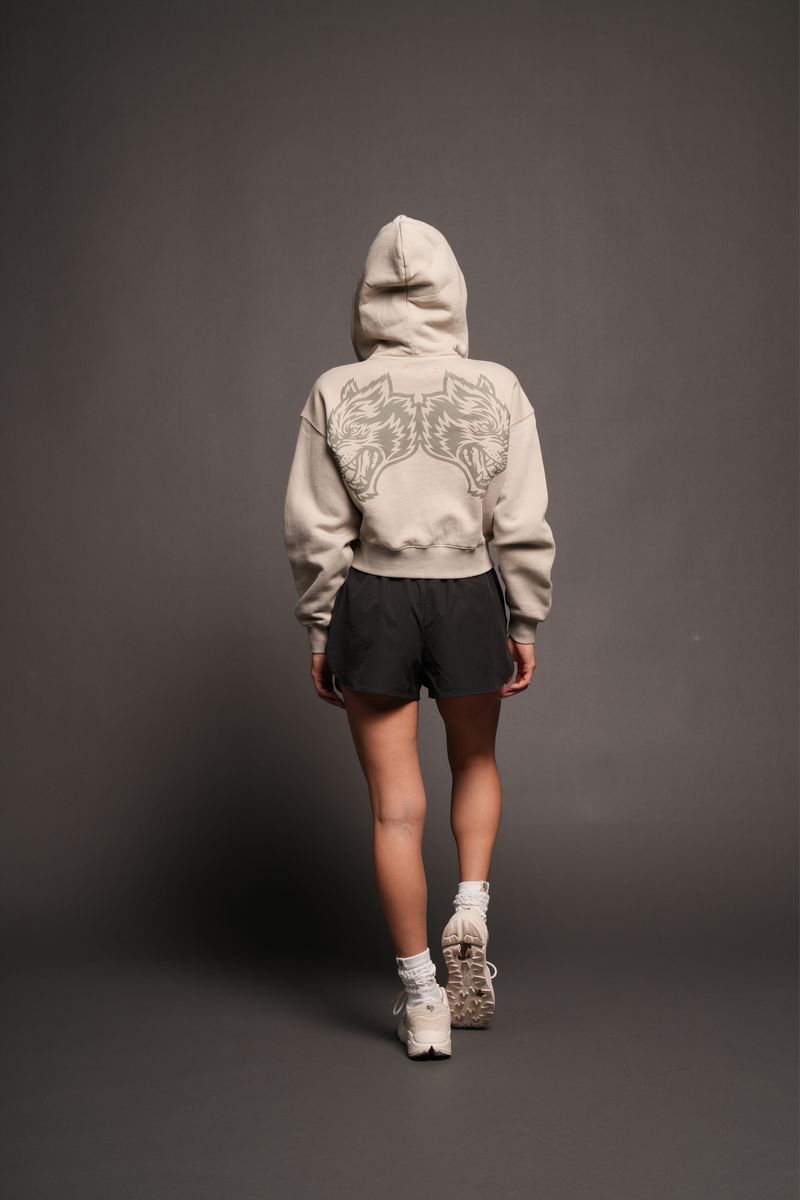 She Wolf Club Sage Cropped Zip Hoodie In Cactus Gray