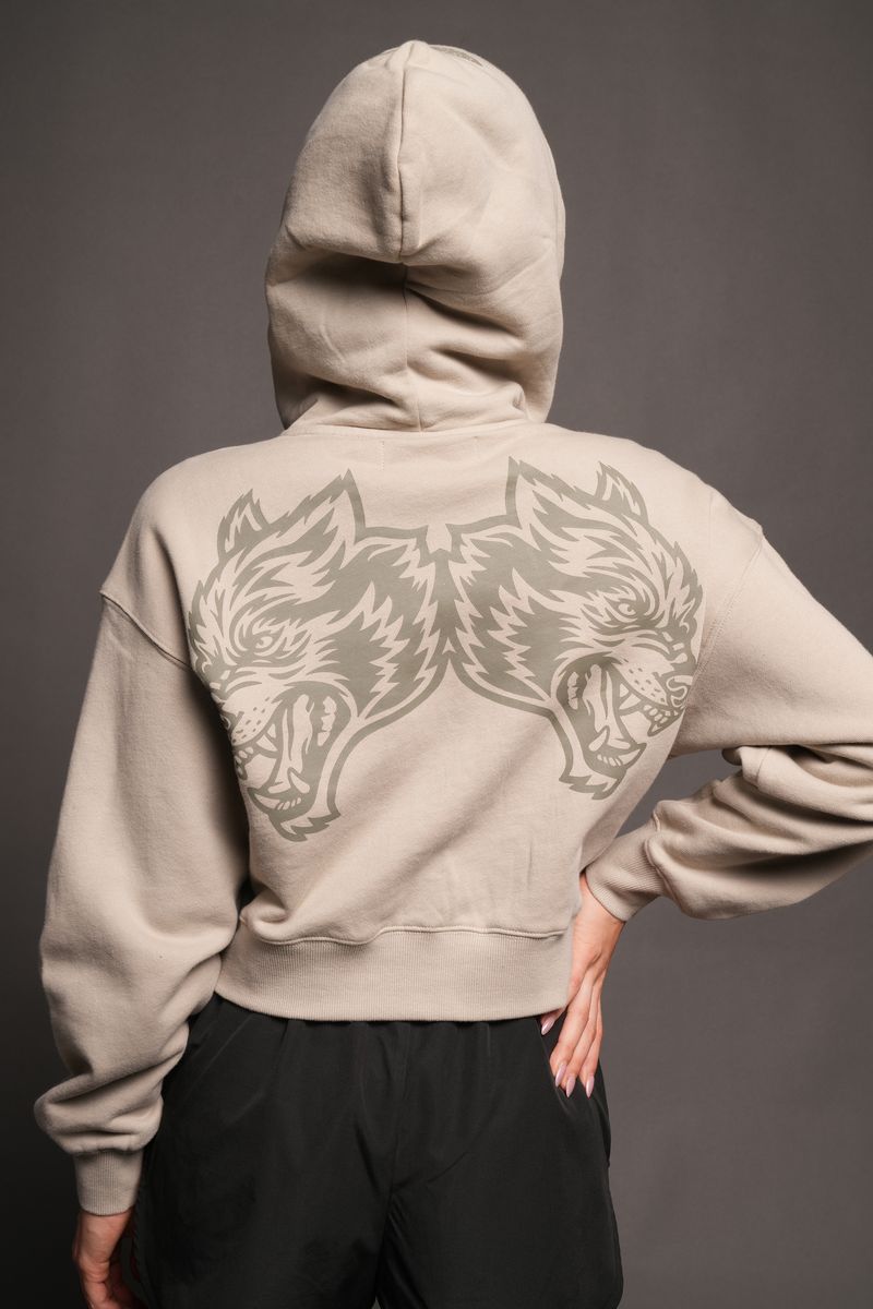 She Wolf Club Sage Cropped Zip Hoodie In Cactus Gray