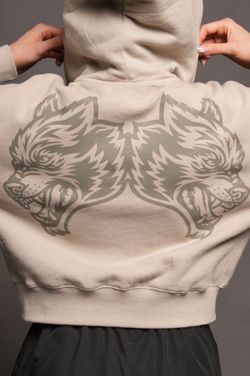 She Wolf Club Sage Cropped Zip Hoodie In Cactus Gray