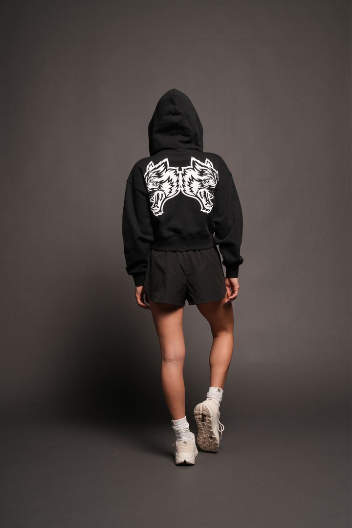 She Wolf Club Sage Cropped Zip Hoodie In Black