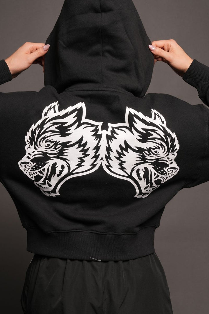 She Wolf Club Sage Cropped Zip Hoodie In Black