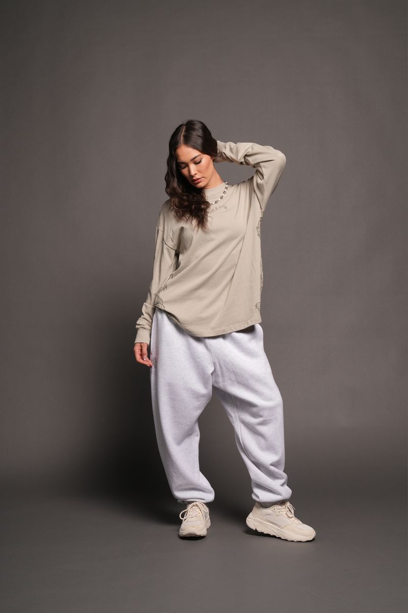 She Wolf Pack Premium Ls Tee In Cactus Gray