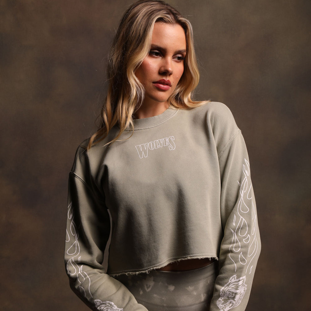 Eternal Flame Raglan (Cropped) Crewneck in Cactus Gray