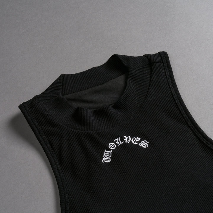 Chopper Romy Mockneck Ribbed Tank in Black