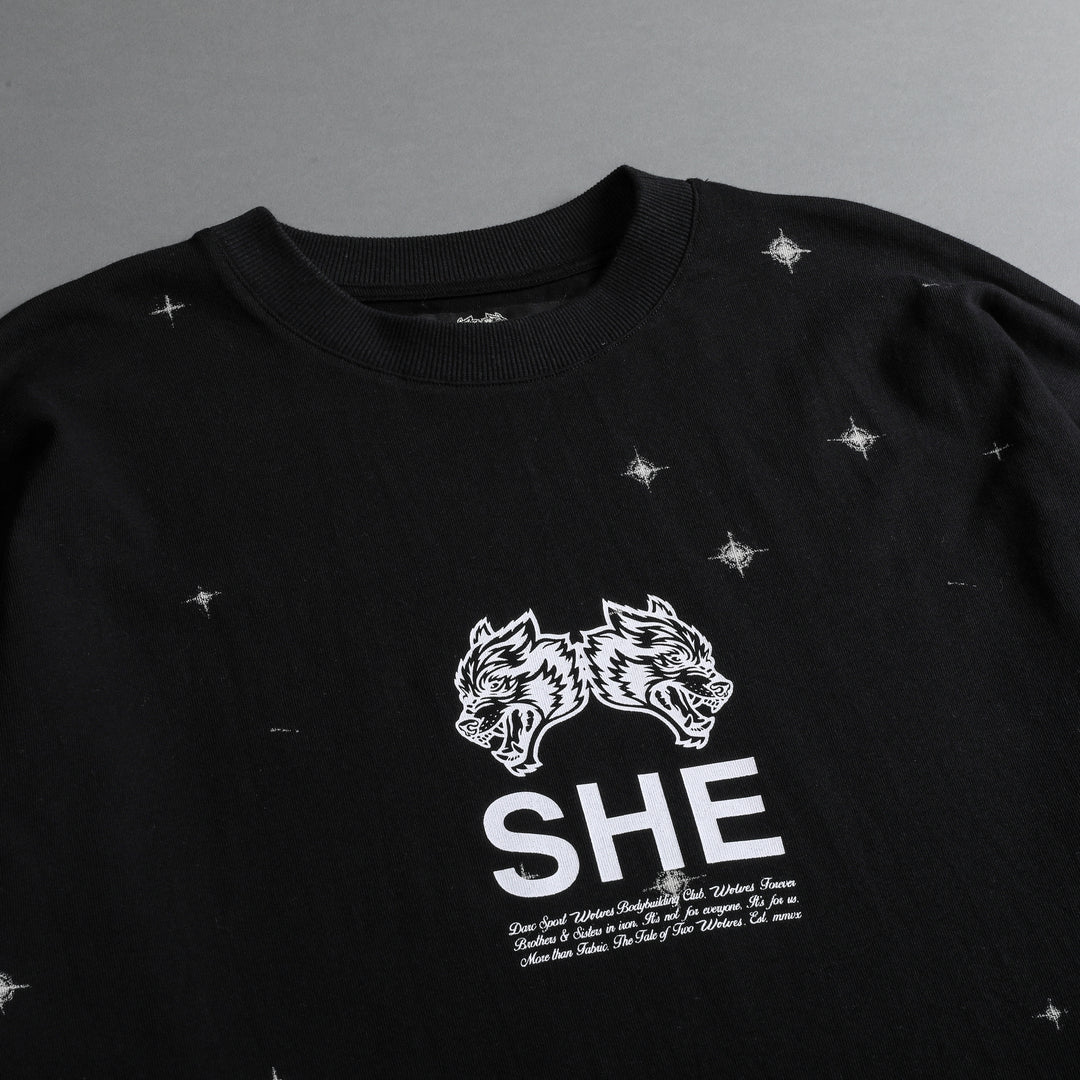 She's Gritty "Pump Cover" Tee in Black/White Starry Night