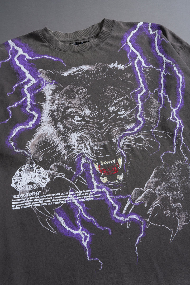 Trust Your Instinct "Premium Vintage" Oversized Tee in Wolf Gray/Purple Lightning