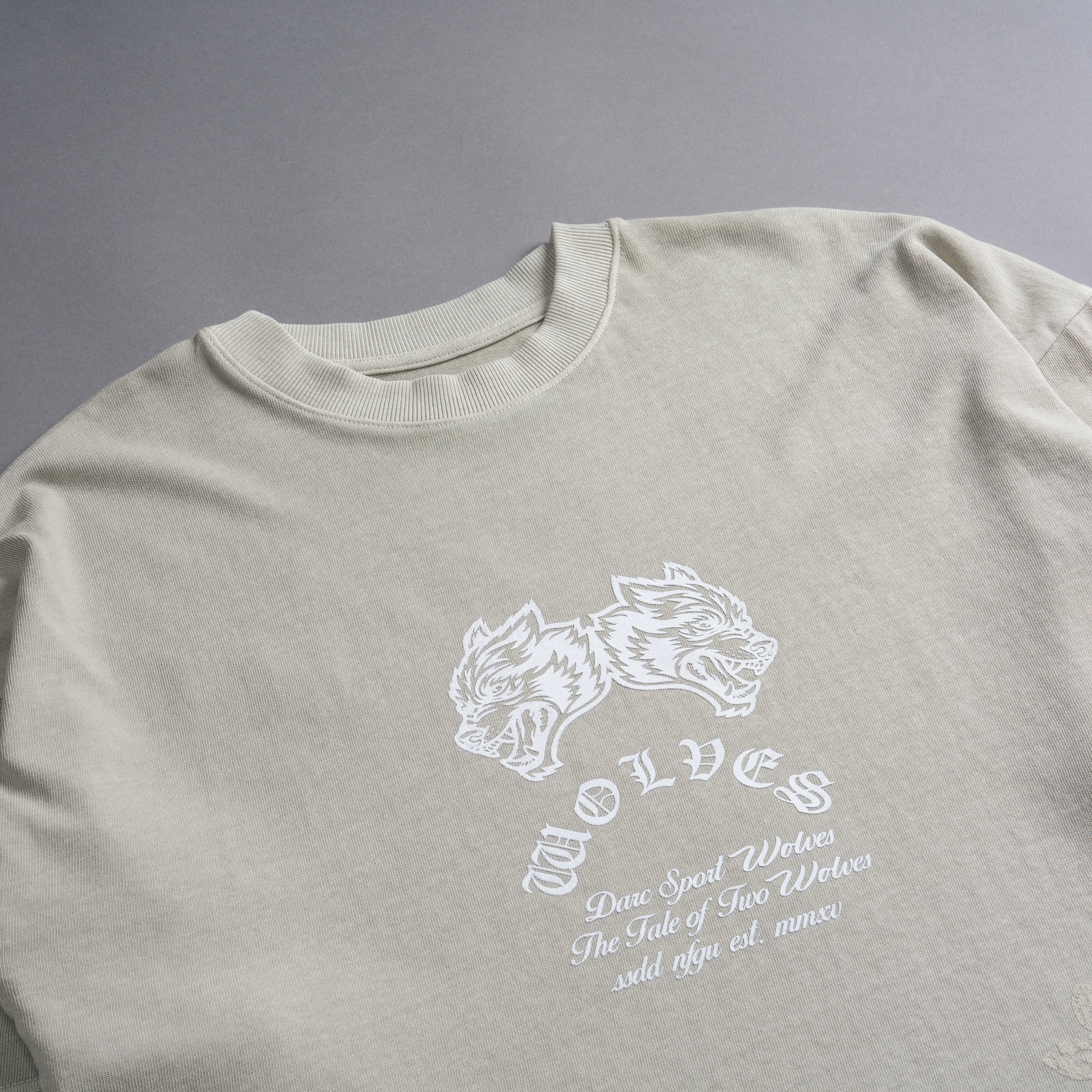 Two Wolves "Premium Vintage" Oversized Unisex Tee in Cactus Gray