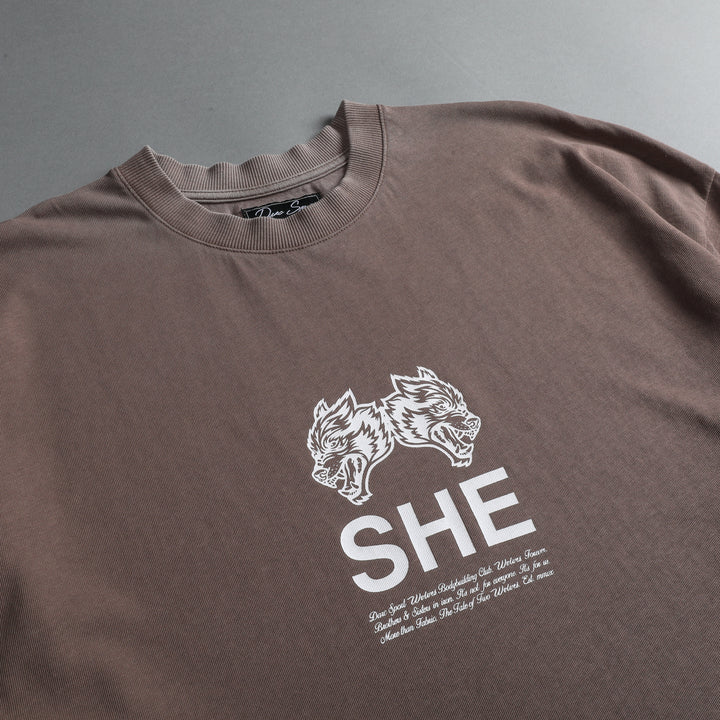 She's Gritty "Premium Vintage" Pump Cover Tee in Mojave Brown