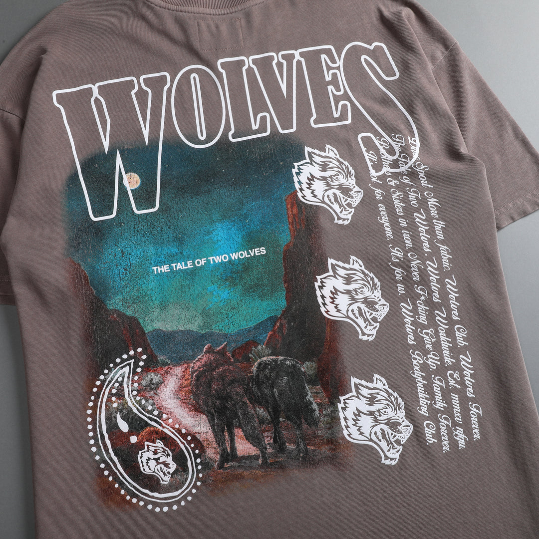 Tale Of Two Wolves "Premium Vintage" Oversized Tee in Mojave Brown
