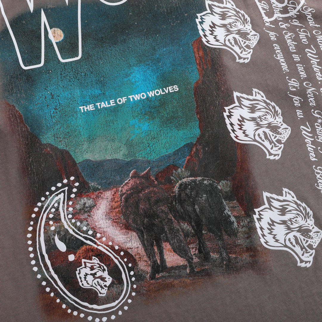Tale Of Two Wolves "Premium Vintage" Oversized Tee in Mojave Brown