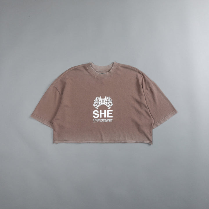 She's Gritty "Premium Vintage" Oversized (Cropped) Tee in Mojave Brown