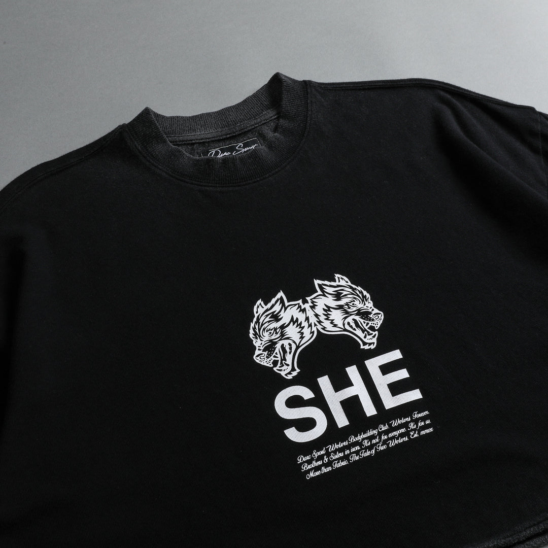 She's Gritty "Premium Vintage" Oversized (Cropped) Tee in Black