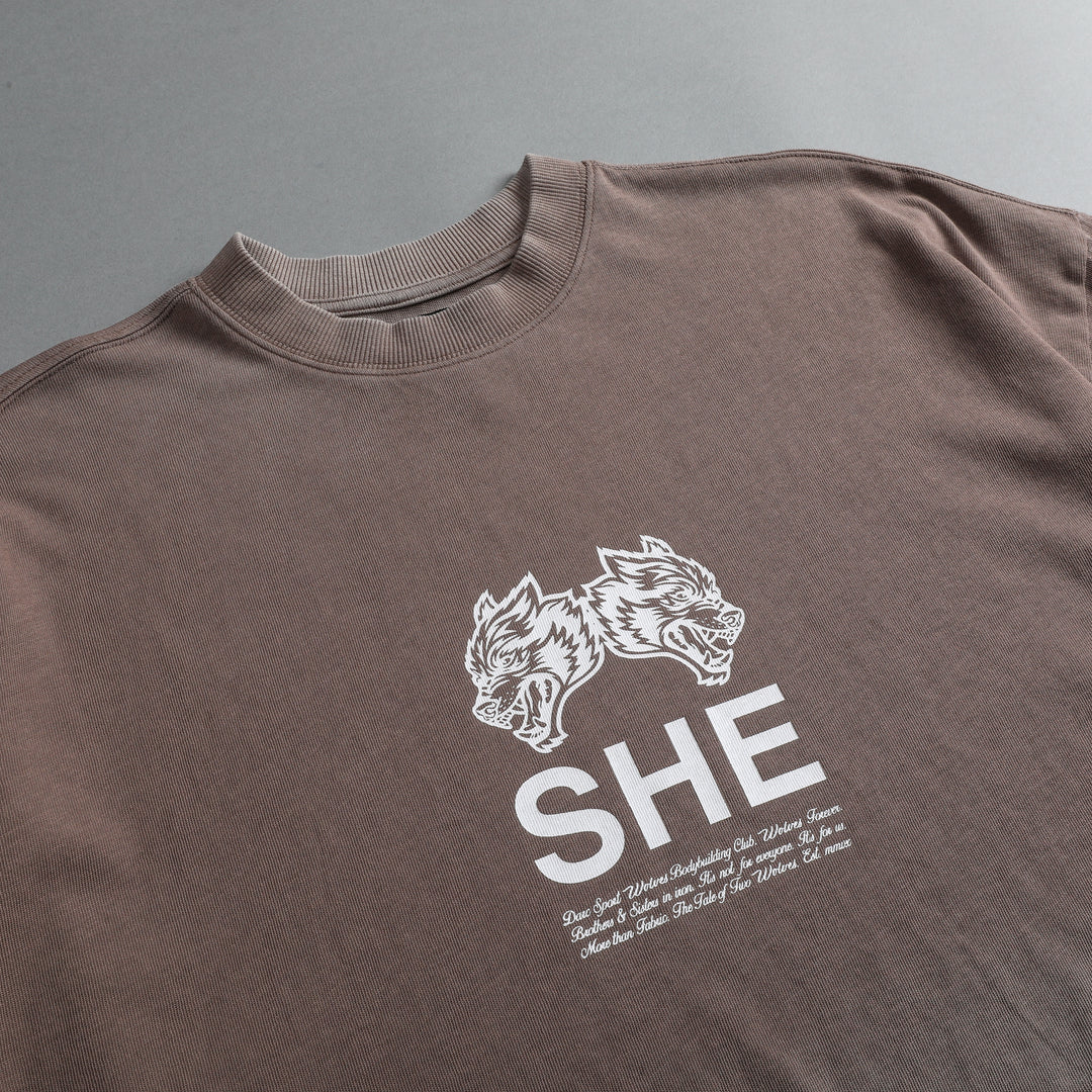 She's Gritty "Premium Vintage" Oversized (Cropped) Tee in Mojave Brown