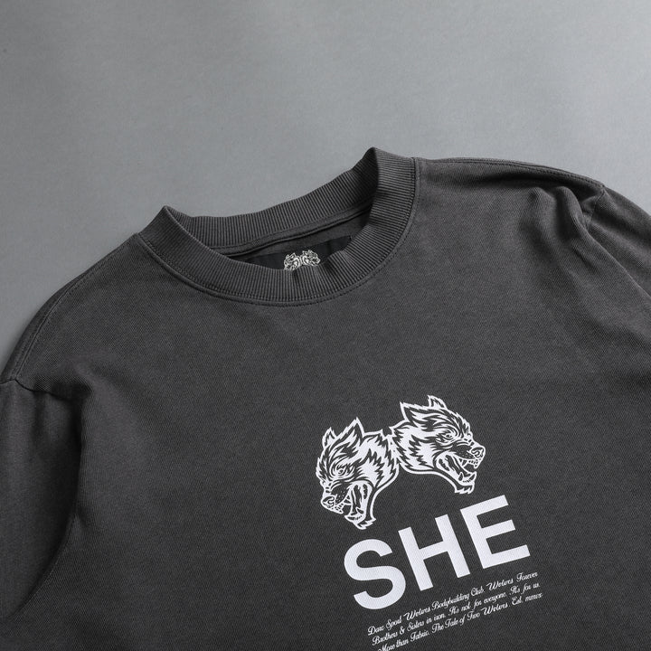 She's Gritty "Premium" (Cropped) (LS) Tee in Wolf Gray
