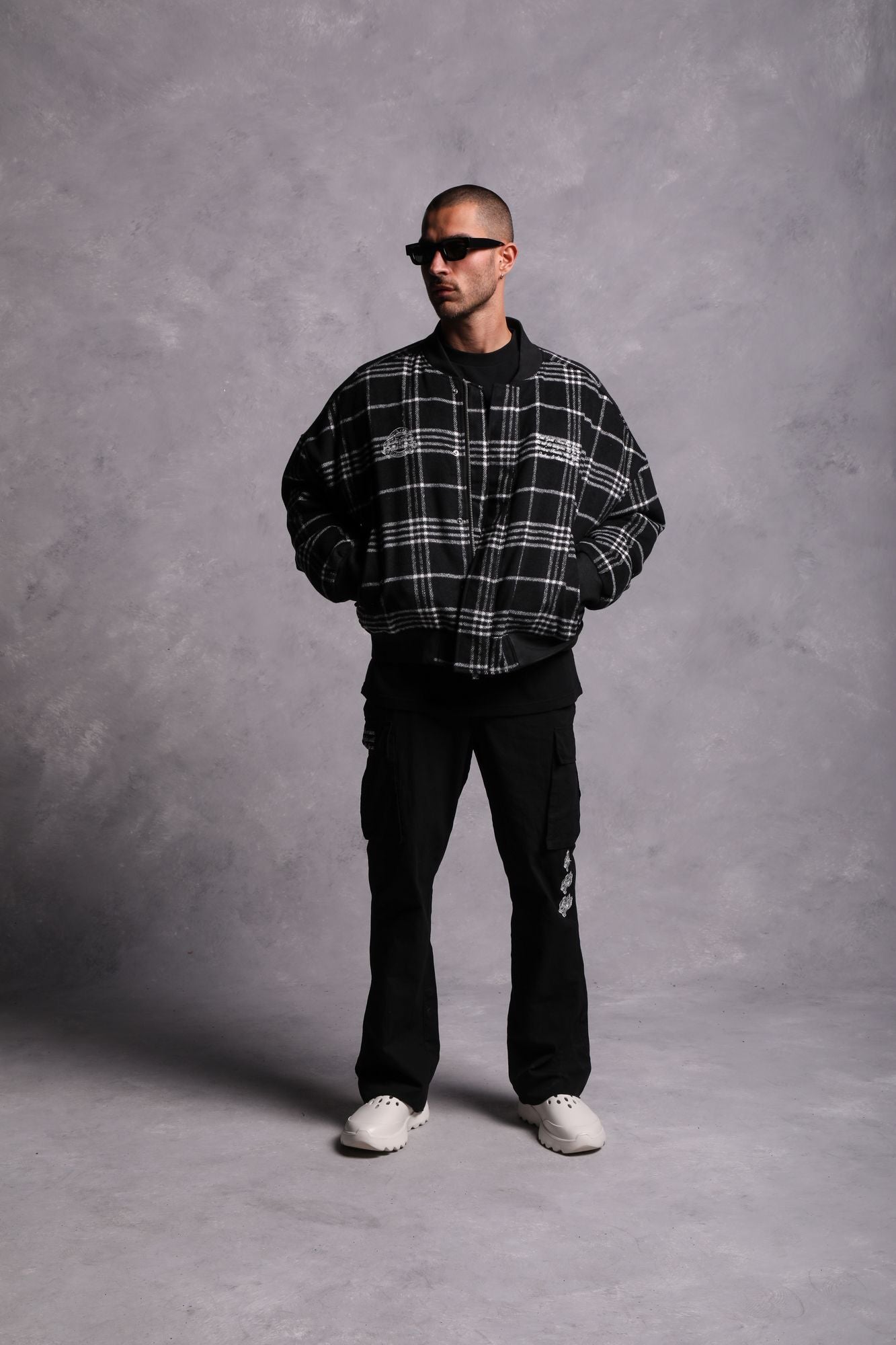 Marked Vicious Plaid Bomber Jacket in Black Plaid