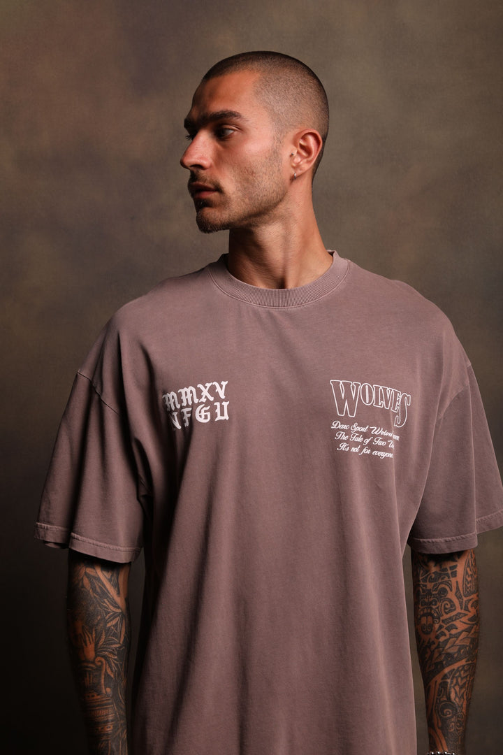 Tale Of Two Wolves "Premium Vintage" Oversized Tee in Mojave Brown