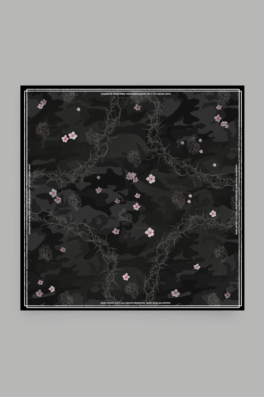 Warrior In The Garden Print Babushka Scarf in Black Camo/Olive