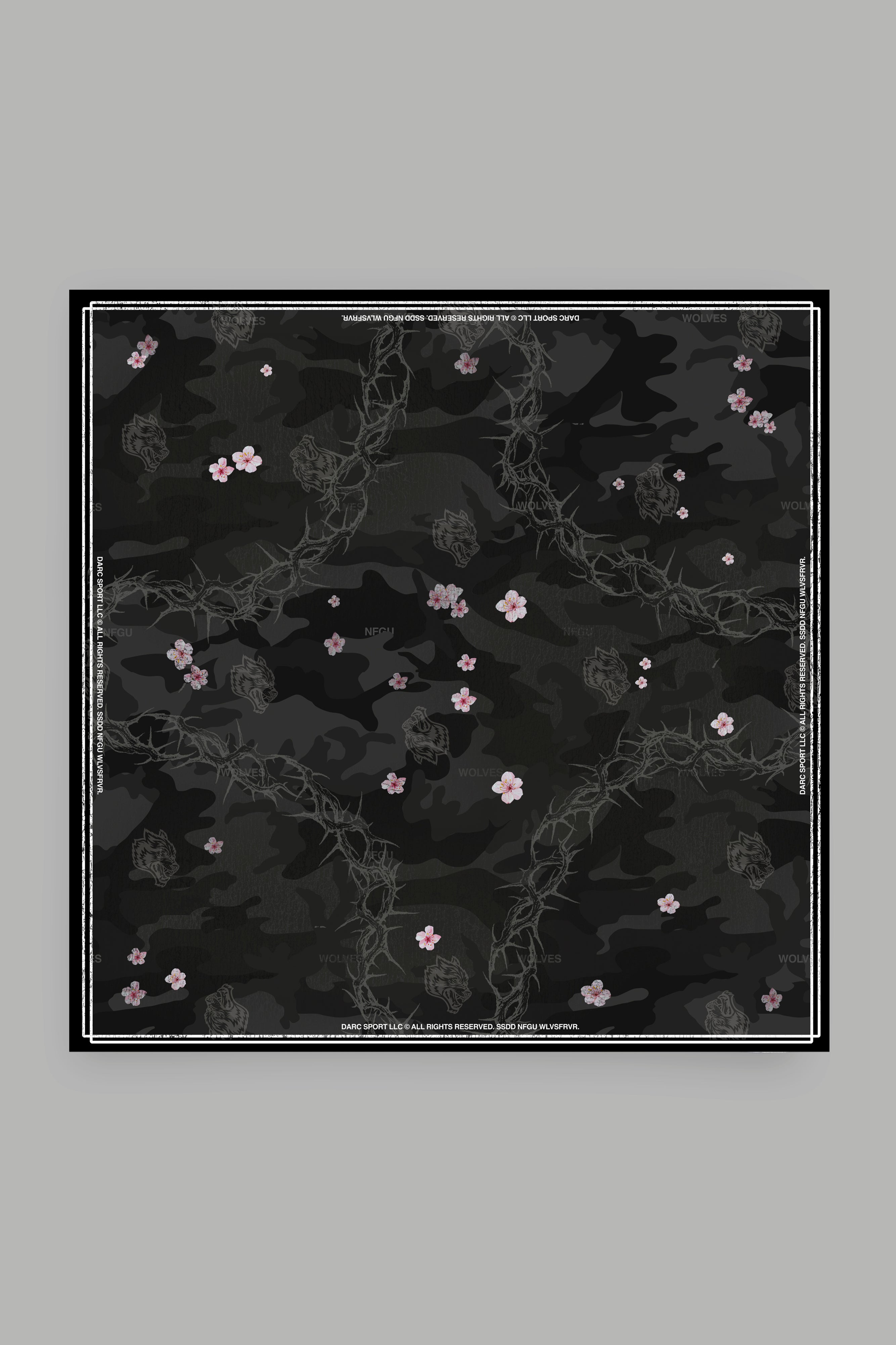 Warrior In The Garden Print Babushka Scarf in Black Camo/Olive