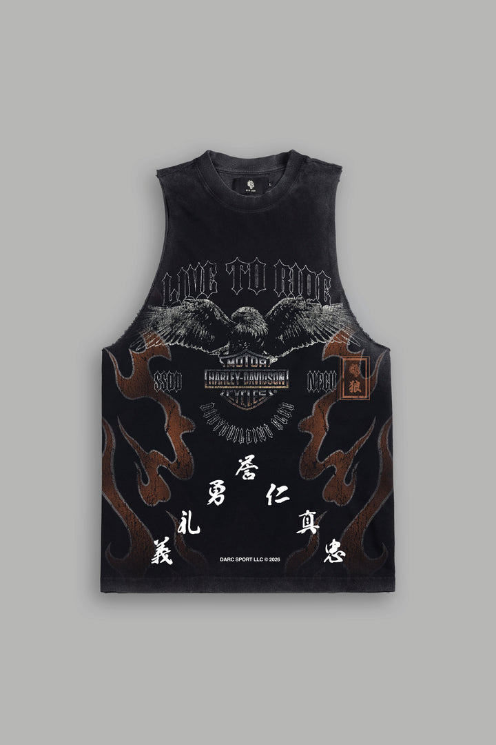 We Fly Together Tommy Muscle Tee in Black Drift Wash