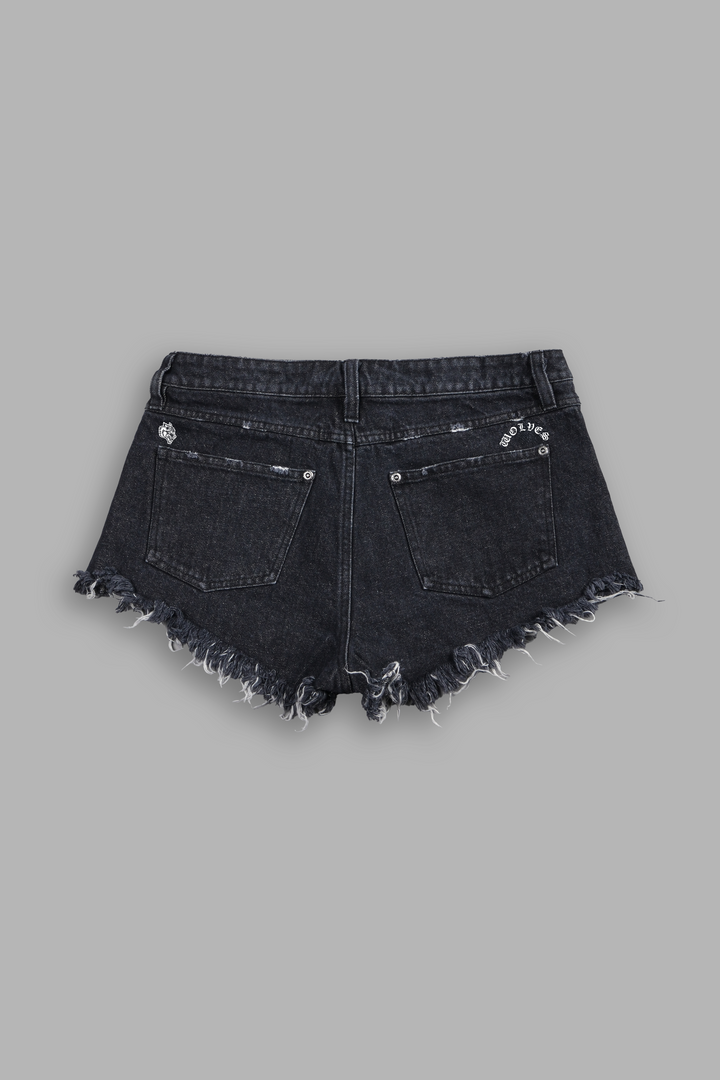 Wolves Chopper Low Rise Cut Off Shorts in Black