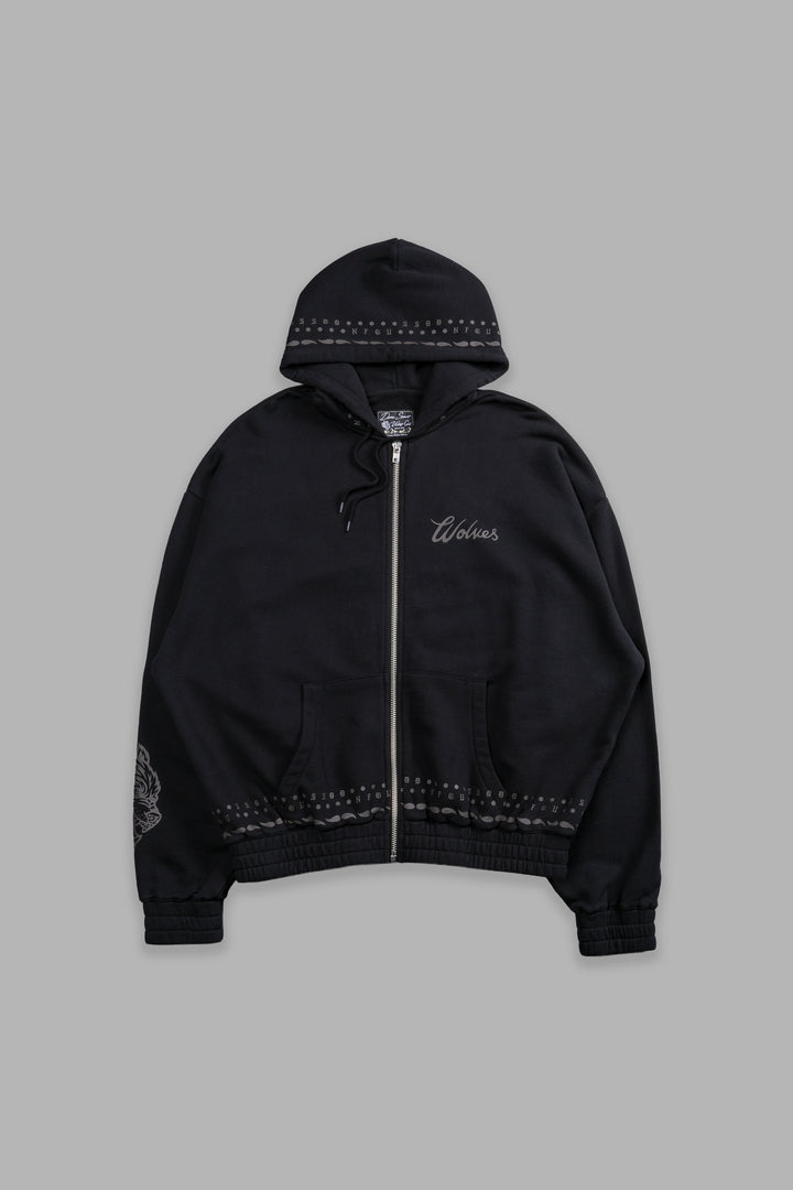 Western Wolves "Vintage Chambers" Zip Hoodie in Black