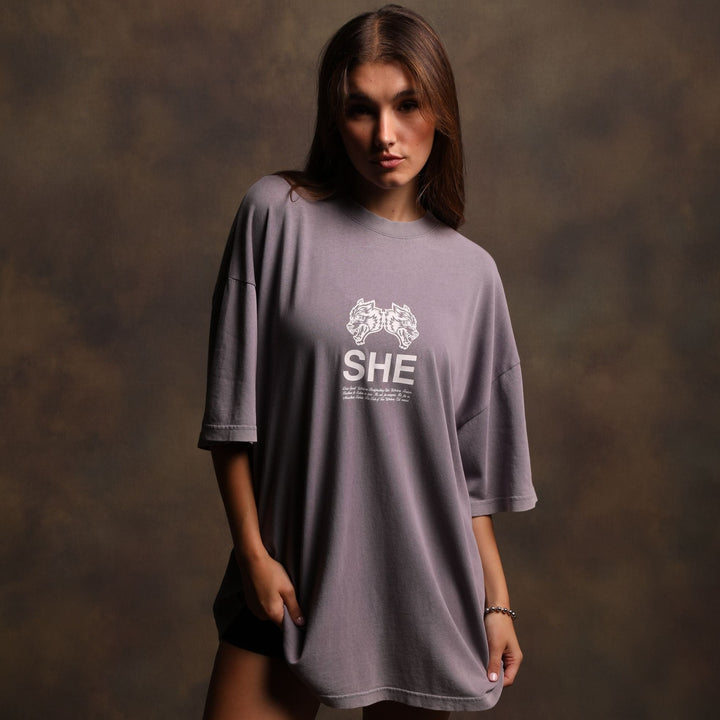 She's Gritty "Premium Vintage" Pump Cover Tee in Purple Stone