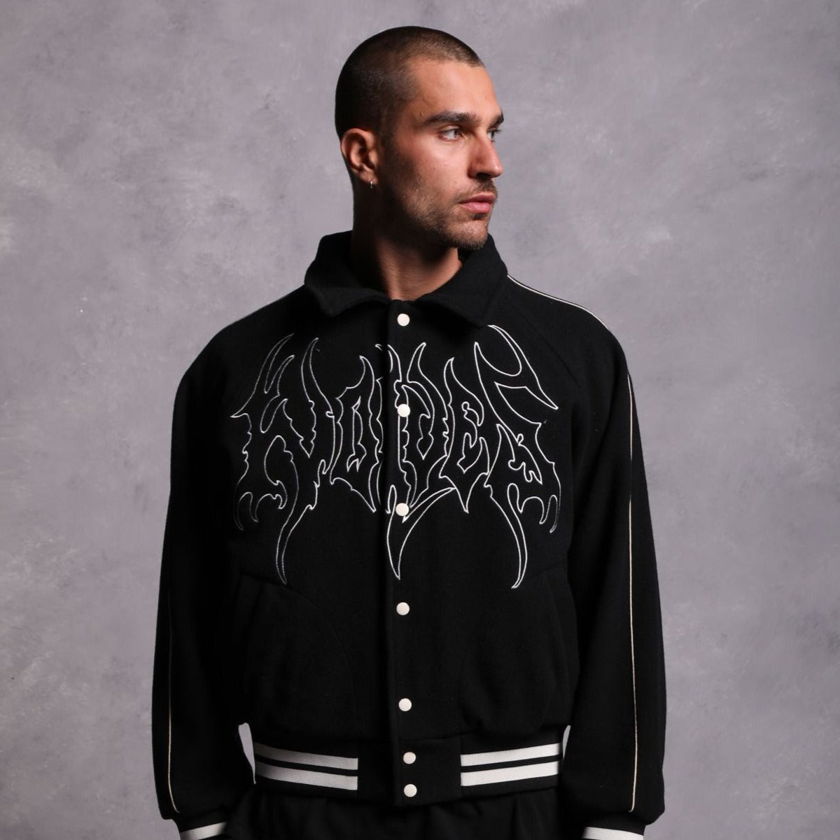 Until Valhalla Roxy Box Cut Rudy Lettermans Jacket in Black