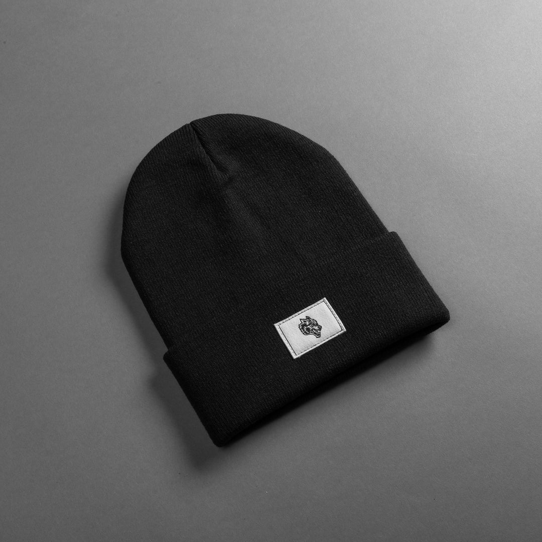 Wolf Patch Hard Work Beanie in Black