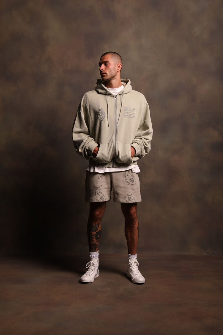 Southwest Paisley "Vintage Chambers" Zip Hoodie in Cactus Gray