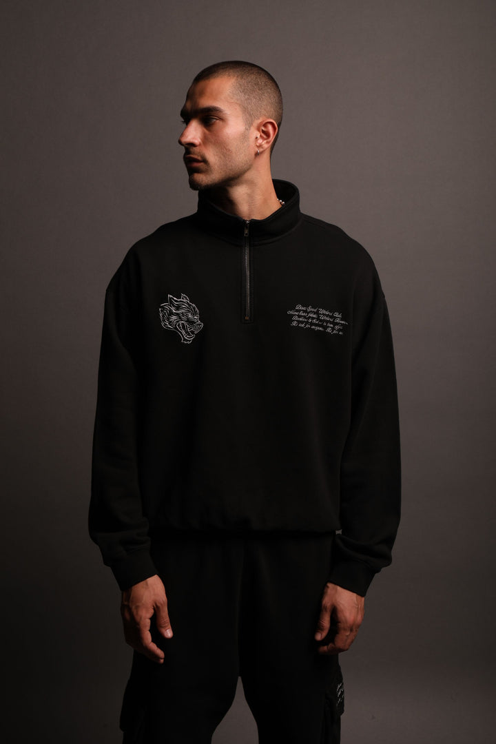 Word Is Bond Duke 1/4 Zip Mockneck in Black