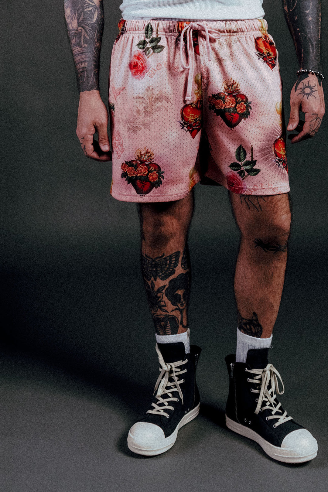 Sacred Path Mesh Shorts in Corazon de Devocion