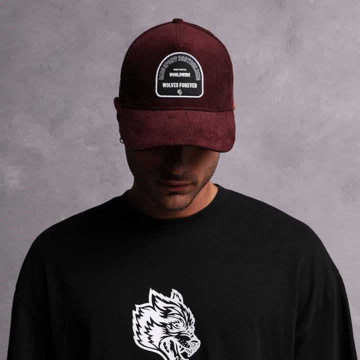 Feed Patch Corduroy 5 Panel Hat in Maroon